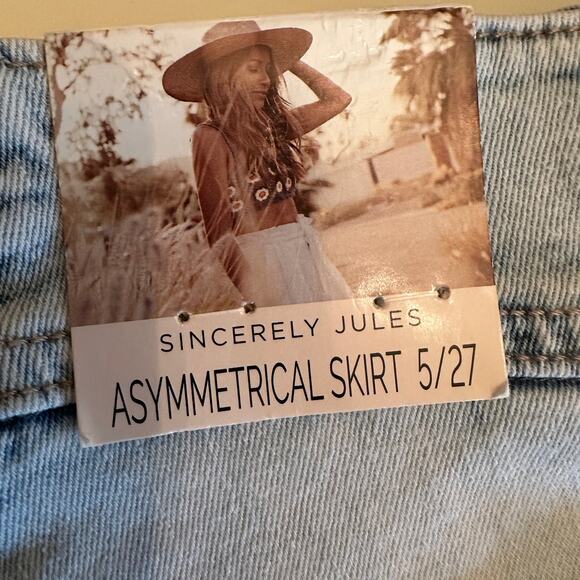 SINCERELY JULES | Boho Denim Y2K 90s Fringe Asymmetrical Skirt Size Small 5 /27 - Picture 4 of 14